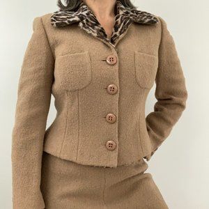 Dolce & Gabbana Wool Boucle Suit with Leopard